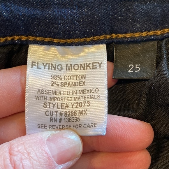 Flying Monkey Dark Denim Skinny Jeans w/ Buttons at the Ankles & Bleached Edges - Picture 7 of 8